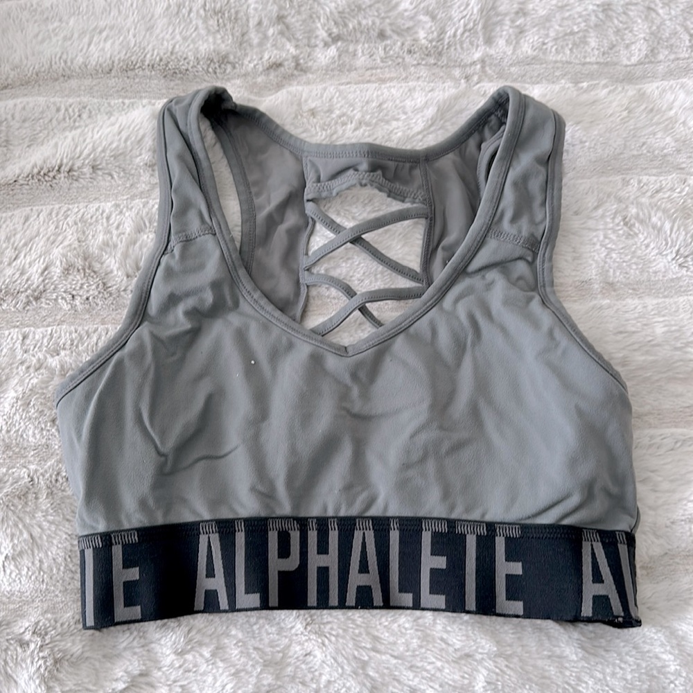 Alphalete sports bra in gray.